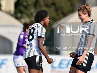 Lineth Beerensteyn (Juventus FC) celebrates after scoring a goal with Cristiana Girelli (Juventus FC) during the Italian football Serie A Wo...