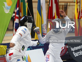 Joo Mi Lim, from Korea, and Gaia Traditi, from Italy, during the 46th edition of the City of Barcelona International Fencing Trophy for Wome...