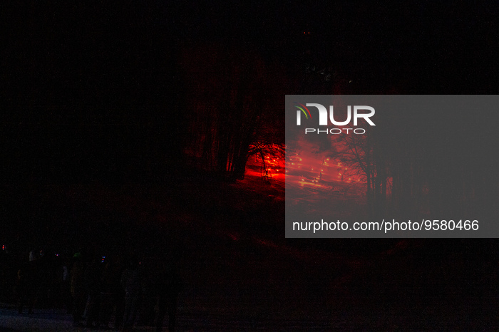 The torchlight procession along the Togo slope on Mount Terminillo in Rieti, 11 February 2023, where ski instructors lit up the central slo...