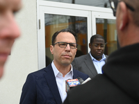 Pennsylvania Governor Josh Shapiro speaks with reporters after announcing to refuse to sign execution warrants and calls for abolishing the...