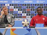 Hernan Crespo, head coach of Qatars Al Duhail SC, and player Almoez Ali attend the press conference ahead of the round of 16 match against Q...