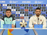 Nicolas Cordova, head coach of Qatars Al Rayyan SC, and player Fahad Younes attend the press conference ahead of the round of 16 match again...