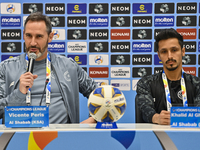 Vicente Peris, head coach of Saudi Arabias Al-Shabab FC, and player Khalid Al Ghamdi attend the press conference ahead of the round of 16 ma...