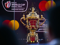The Webb Ellis Cup will be shown to the public at Race Course Ground on February 18, 2023, in Colombo, Sri Lanka. (