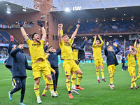 Team Bologna celebrates after scoring after match during the italian soccer Serie A match UC Sampdoria vs Bologna FC on February 18, 2023 at...