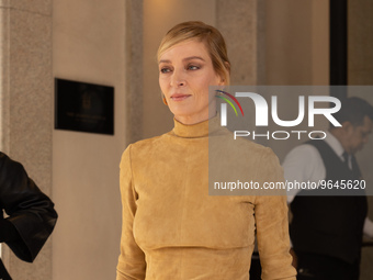 Uma Thurman is seen during the Milan Fashion Week Fall/Winter 2023/2024 in Milano, Italy, on February 25 2023 (