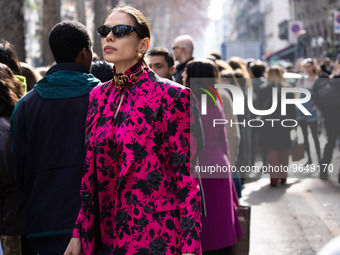 People outside the Dolce & Gabbana fashion show during the Milan Fashion Week Womenswear Fall/Winter 2023/2024 on February 25, 2023 in M...