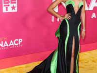 American actress and singer Zendaya wearing Atelier Versace SS02 Couture and Bulgari jewelry arrives at the 54th Annual NAACP Image Awards h...
