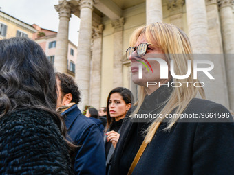 Laura Freddi during the funeral of Maurizio Costanzo at the Church of the Artists in Piazza del Popolo Rome Italy February 27 2023 (