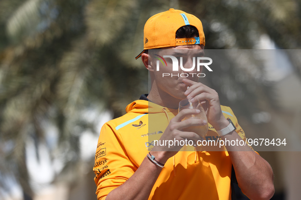 Lando Norris of McLaren  before the practice ahead of the Formula 1 Bahrain Grand Prix at Bahrain International Circuit in Sakhir, Bahrain o...