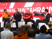 Andrea Stella, Christian Horner and Frederic Vasseur during the press conference ahead of the Formula 1 Bahrain Grand Prix at Bahrain Intern...