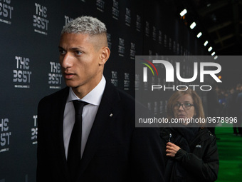 

Richarlison, a Brazilian football player, is walking the green carpet ahead of The Best FIFA Football Awards 2022 in Paris, France on Febr...