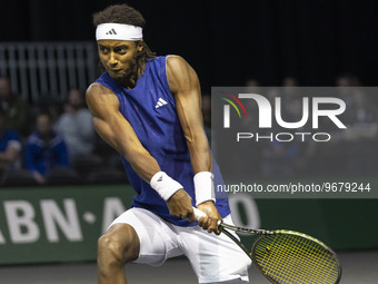 Mikael Ymer of Sweden in action on the court against Tallon Griekspoor of the Netherlands during a professional tennis game at the 2nd day o...