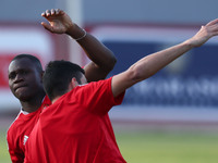 Aliou diang of Al Ahly is reacting during the last training in preparation for the Cotton sport match scheduled for this evening at Al-Salam...