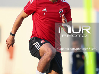 Hamdy fathy of Al Ahly is reacting during the last training in preparation for the Cotton sport match scheduled for this evening at Al-Salam...