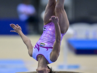 Oksana Chusovitina of Uzbekistan competes during the women's Vault Final at the 15th FIG Artistic Gymnastics World Cup in Doha, Qatar, on 03...