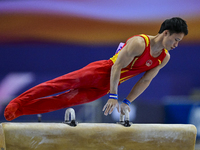 Dehang Yin of Chile competes during the men's pommel horse final at the 15th FIG Artistic Gymnastics World Cup in Doha, Qatar, on 03 March 2...
