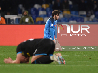 Khvicha Kvaratskhelia of SSC Napoli looks Dejected at the end of the Serie A TIM match between SSC Napoli and SS Lazio at Stadio Diego Arman...