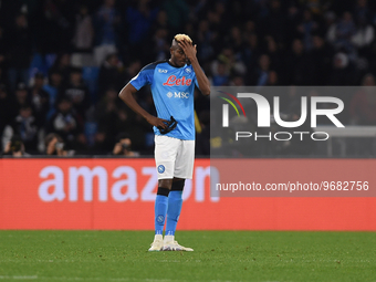 Victor Osimhen of SSC Napoli looks Dejected at the end of the Serie A TIM match between SSC Napoli and SS Lazio at Stadio Diego Armando Mara...