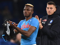 Victor Osimhen of SSC Napoli applauds fans at the end of  the Serie A TIM match between SSC Napoli and SS Lazio at Stadio Diego Armando Mara...