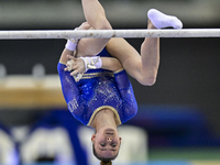 Anna Lashchevska of Ukraine  competes during the women's uneven bars Final at the 15th FIG Artistic Gymnastics World Cup in Doha, Qatar, on...