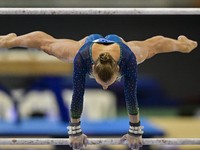  Georgia-Rose Brown of Australia competes during the women's uneven bars Final at the 15th FIG Artistic Gymnastics World Cup in Doha, Qatar,...