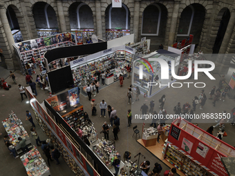 Panoramic view of the International Book Fair at the Palacio de Mineria in Mexico City, organised by the Faculty of Engineering of the Natio...
