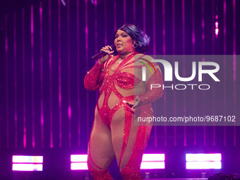 MILAN, ITALY - MARCH 2: LIzzo performs live at Mediolanum Forum Assago Milan on March 2, 2023 in Milan, Italy. (