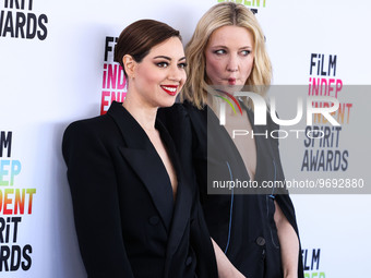 Aubrey Plaza and Cate Blanchett arrive at the 2023 Film Independent Spirit Awards held at the Santa Monica Beach on March 4, 2023 in Santa M...