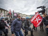 Protest of the extreme left against the Italian Democratic Party at labour day, on May 1, 2014, in Turin, Italy. (