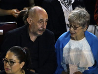 Actors Salvador Garcini and Tina French during the posthumous tribute to first actor Ignacio Lopez Tarso, at the Palacio de las Bellas Artes...