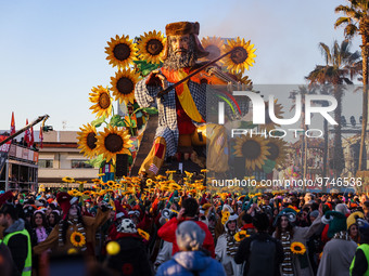A general view of a float during the first masked course for the 150th edition of the Carnival of Viareggio on February 4, 2023 in Viareggio...