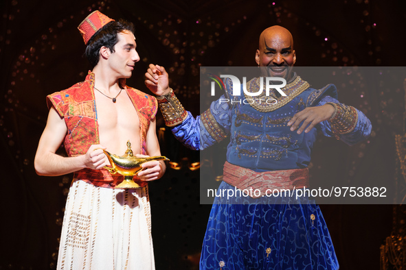 Actors during the graphic pass of the musical 'Aladdin', at the Teatro Coliseum de Madrid, on 16 March, 2023 in Madrid, Spain. The musical i...