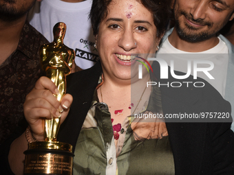 Oscar winner Guneet Monga for her documentary film 'Elephant Whisperers' reaches Mumbai, India, 17 March, 2023.  (