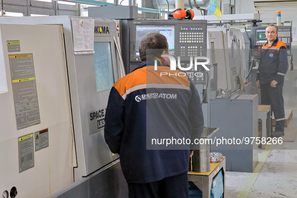 PERVOMAISK, UKRAINE - MARCH 16, 2023 - Employees are seen at work at Ukraine's only unique enterprise where the components of nuclear fuel w...