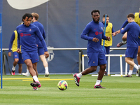 Jules Kounde and Frank Kessie during the training session held at the Ciutat Esportiva Tito Vilanova, prior to the league match against Real...