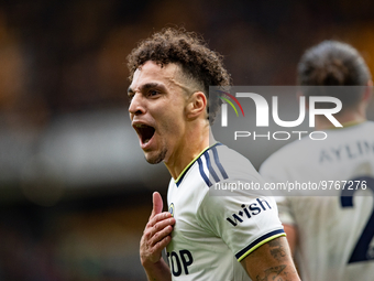Leeds United's Rodrigo celebrates scoring their side's fourth goal of the game during the Premier League match between Wolverhampton Wandere...