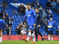 Christian Pulisic of Chelsea warming up before during the Premier League match between Chelsea and Everton at Stamford Bridge, London on Sat...