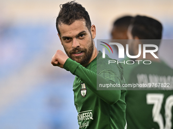  Aldoukali Al-baoure of Al Ahli SC celebrate after scoring during the QNB Stars League match between Al Wakrah SC and Al Ahli SC at the Saou...