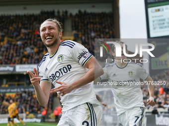 Leeds United's Luke Ayling celebrates scoring their side's second goal of the game during the Premier League match between Wolverhampton Wan...