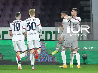 Charalampos Lykogiannis of Bologna FC celebrates after scoring second goal during the Serie A match between US Salernitana and Bologna FC at...