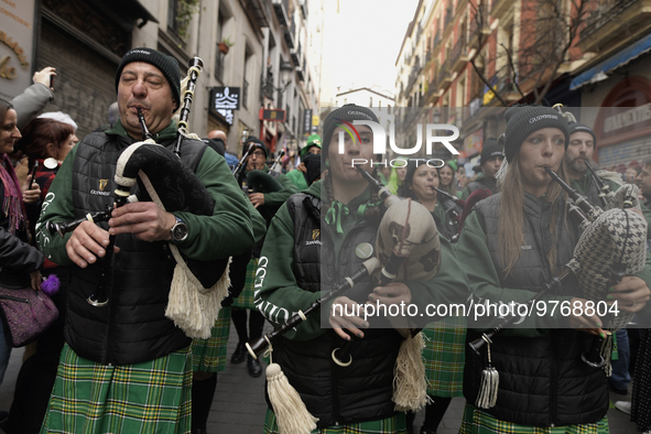 Madrid celebrates St Patrick?s day with a massive parade composed of 300 pipers on 18th March, 2023. 