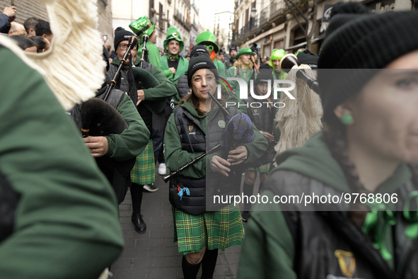 Madrid celebrates St Patrick?s day with a massive parade composed of 300 pipers on 18th March, 2023. 