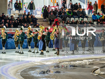 The Band leading the parade riders during the Ice Speedway Gladiators World Championship Final 1 at Max-Aicher-Arena, Inzell, Germany on Sat...