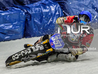Jo Saetre (357) in action during the Ice Speedway Gladiators World Championship Final 1 at Max-Aicher-Arena, Inzell, Germany on Saturday 18t...