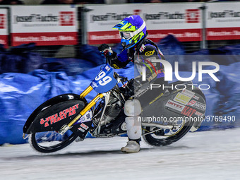 Martin Haarahiltunen (199) leads the grand final during the Ice Speedway Gladiators World Championship Final 1 at Max-Aicher-Arena, Inzell,...