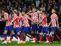 Yannick Carrasco left winger of Atletico de Madrid and Belgium celebrates after scoring his sides first goal during the La Liga Santander ma...