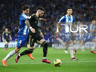 Carles Perez and Leandro Cabrera during the match between RCD Espanyol and Real Club Celta de Vigo, corresponding to the week 26 of the Liga...