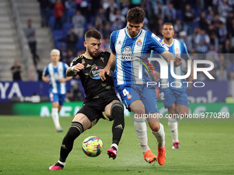 Leandro Cabrera and Carles Perez during the match between RCD Espanyol and Real Club Celta de Vigo, corresponding to the week 26 of the Liga...