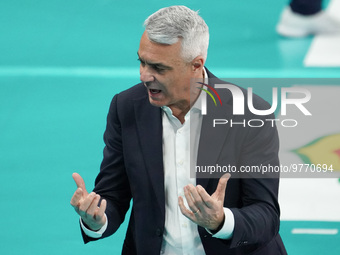 anastasi andrea (coach sir safety susa perugia) rejoices during the Volleyball Italian Serie A Men Superleague Championship Play Off - Sir S...